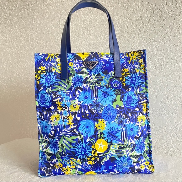 Prada Handbags - Prada blue floral printed nylon bag
